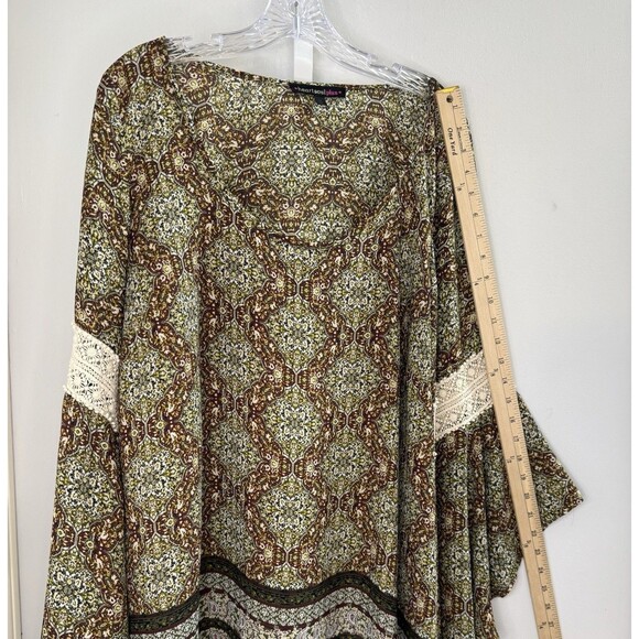 HeartSoul Plus 2X Boho Blouse Bell Sleeve Lace Trim Multicolor Tunic Top - Picture 6 of 8